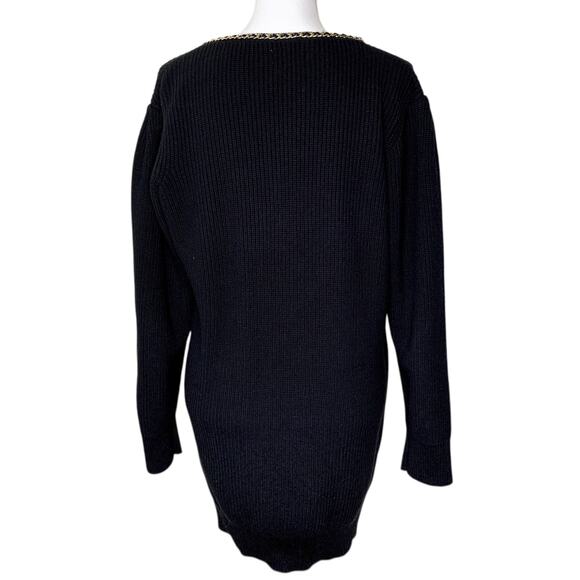 Lovers + Friends Norina Cardigan Dress Black Knit Gold Chain Trim Sweater Mini - Picture 5 of 9